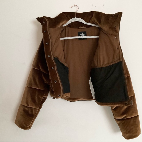 Alo Yoga Ribbed Velour Gold Rush Puffer Jacket Cinnamon Brown M - Picture 6 of 12